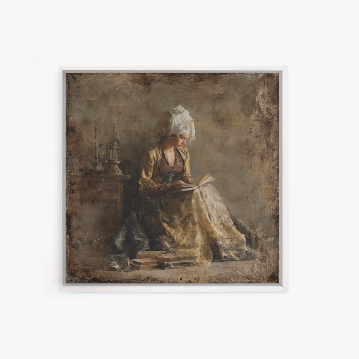 Renaissance Reading Figure Framed Canvas Print, Library Art, Gothic Wall Decor, Library Decor, Fine Art, Archive, LIB-1x1-71