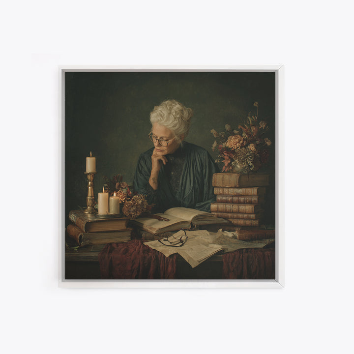 Classical Scholar Portrait Canvas Print, Library Art, Boho Decor, Library Decor, Fine Art, Archive, Digital Art, LIB-1x1-82