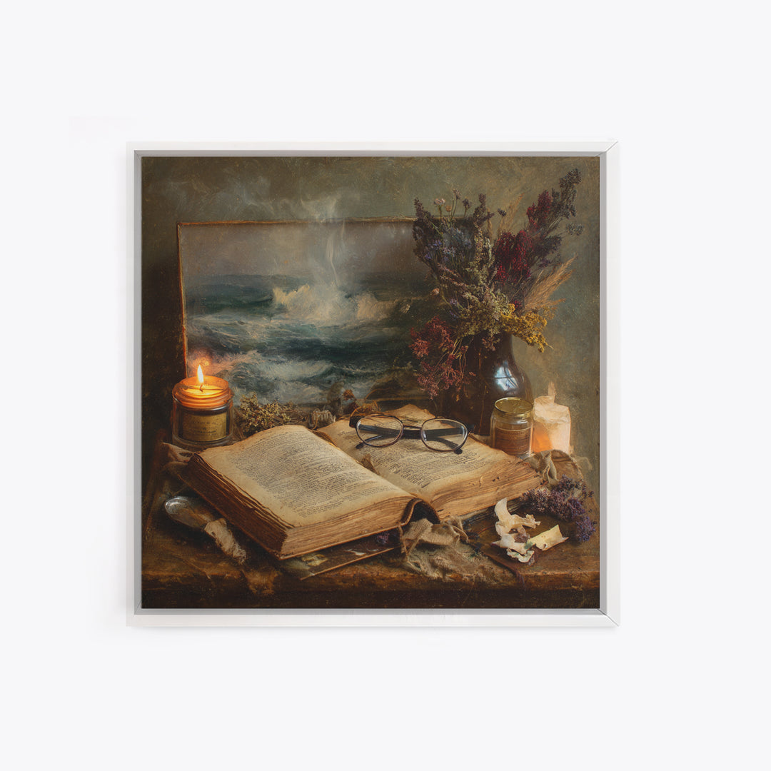Stormy Sea Painting Inside an Open Book Canvas Print, Library Art, Neutral Decor, Library Decor, Fine Art, Archive, Home Decor, LIB-1x1-90