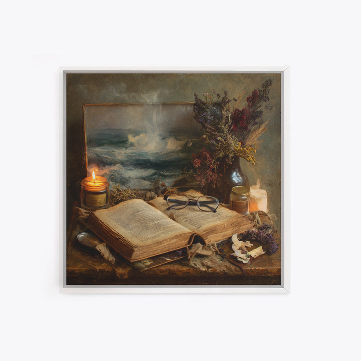 Stormy Sea Painting Inside an Open Book Canvas Print, Library Art, Neutral Decor, Library Decor, Fine Art, Archive, Home Decor, LIB-1x1-90
