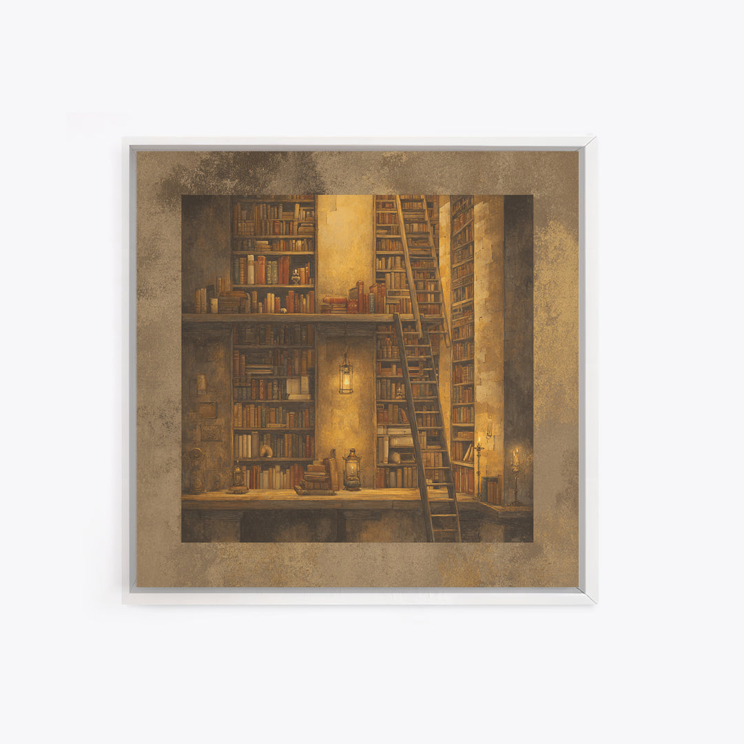 Rolling Library Ladder Canvas Print, Library Art, Painting, Library Decor, Archive, Halloween Printable, Gothic Wall Art, LIB-1x1-99