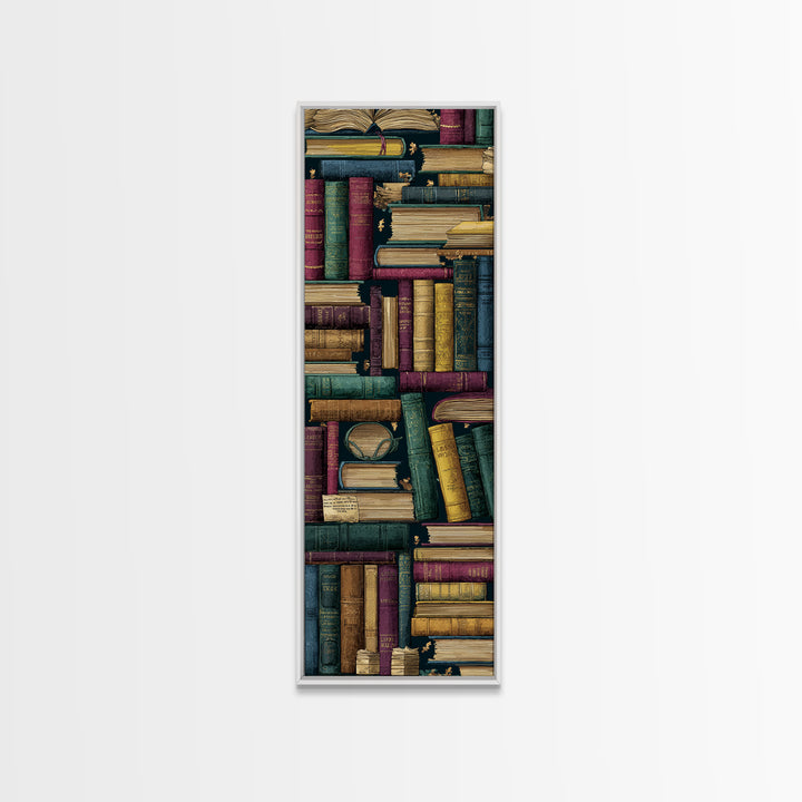 Library Shelf Pattern Canvas Print, Library Art, Unique Wall Art, Library Decor, Fine Art, Archive, Dark Academia Art, LIB-1x3-23