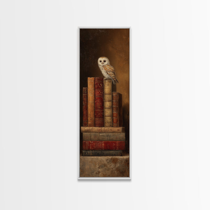 Owl Perched on a Pile of Antique Canvas Print, Library Art, Gallery Decor, Library Decor, Fine Art, Archive, Wall Art, LIB-1x3-38