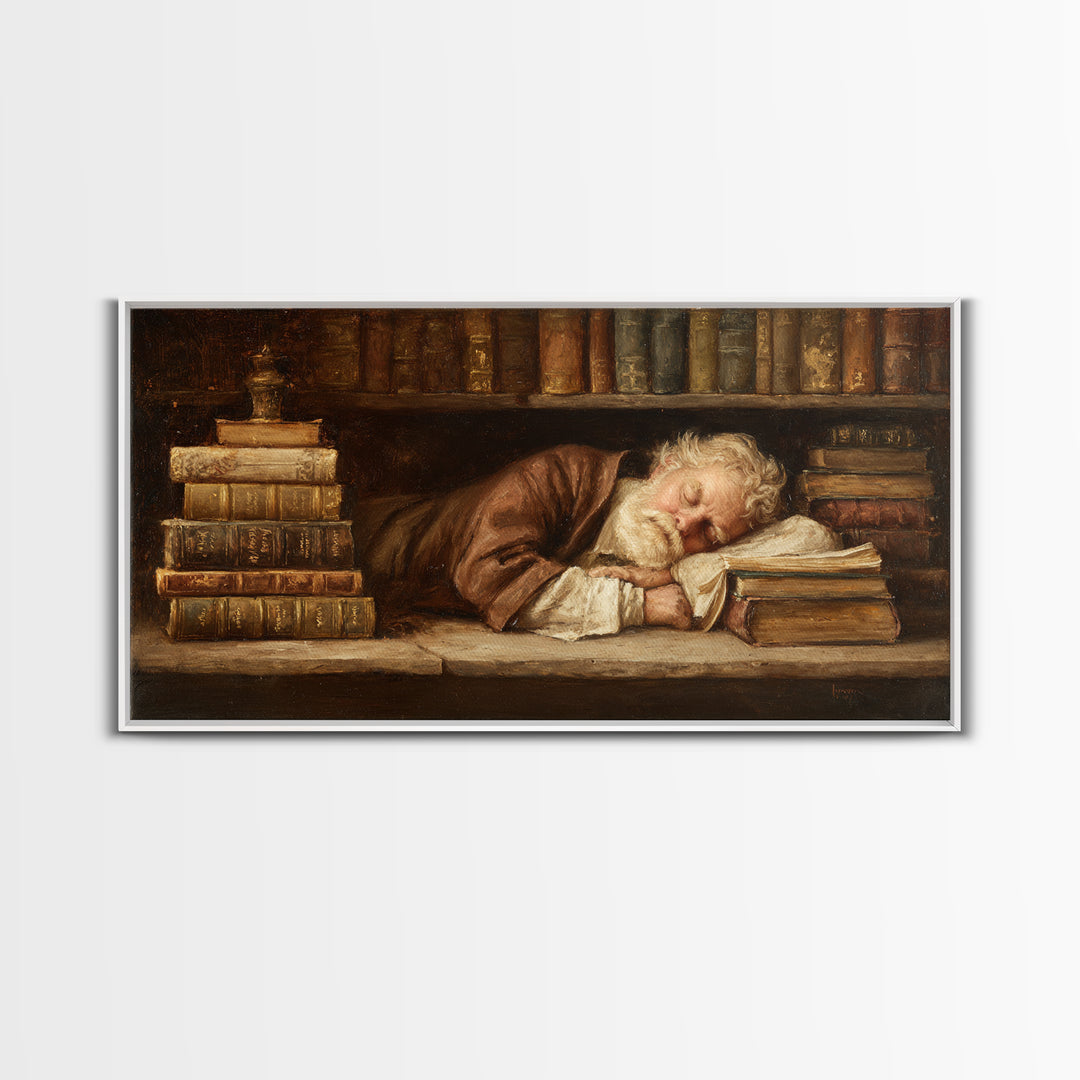 Classical Scholar Portrait Framed Canvas Print, Library Art, Minimalist Decor, Library Decor, Archive, Dark Academia Decor, LIB-2x1-6