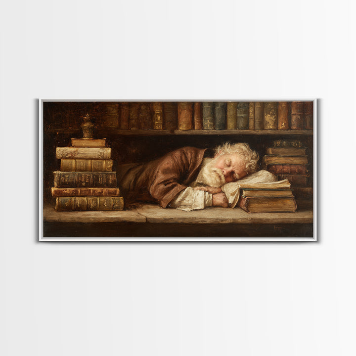 Classical Scholar Portrait Framed Canvas Print, Library Art, Minimalist Decor, Library Decor, Archive, Dark Academia Decor, LIB-2x1-6