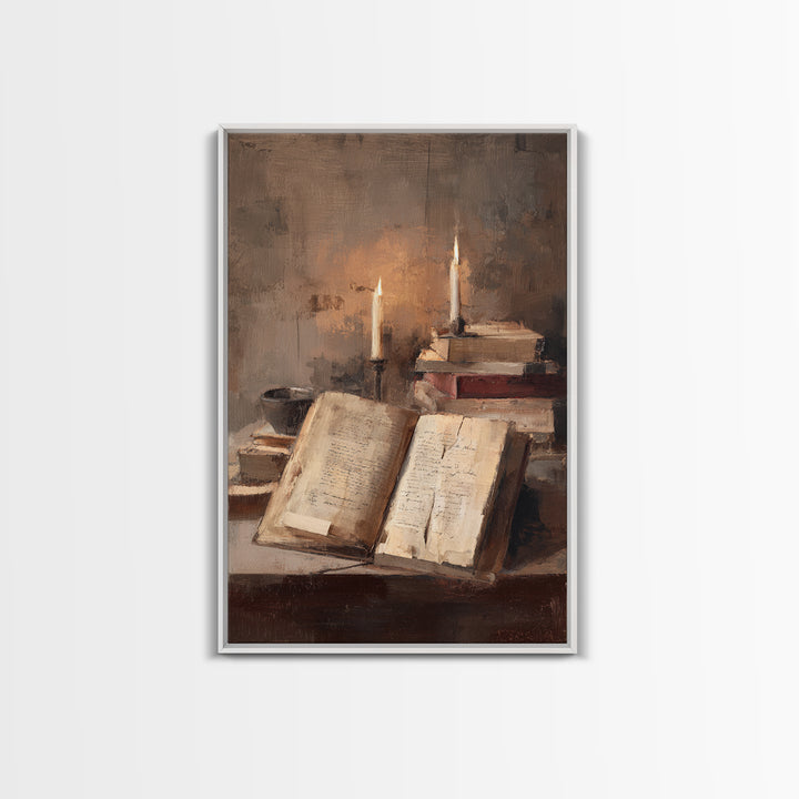 Stormy Sea Painting Inside an Open Book Framed Canvas Print, Library Art, Library Decor, Abstract Art, Archive, LIB-2x3-2