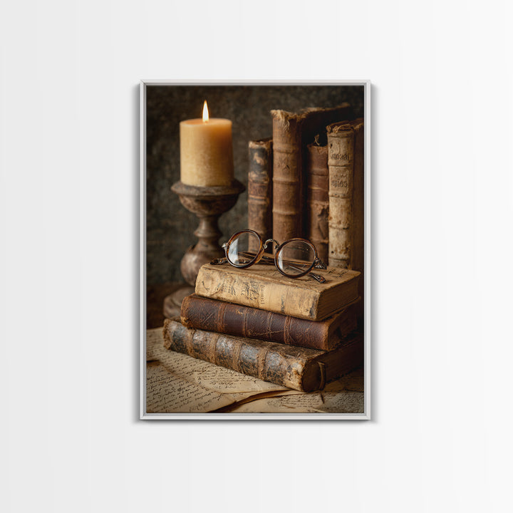 Antique Spectacles on a Manuscript Framed Canvas Print, Library Art, Whimsical Art, Library Decor, Fine Art, Archive, LIB-2x3-28