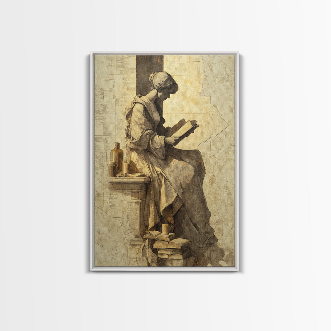 Renaissance Reading Figure Framed Canvas Print, Library Art, Printable Art, Library Decor, Fine Art, Archive, Bookish Decor, LIB-2x3-55