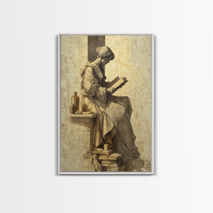 Renaissance Reading Figure Framed Canvas Print, Library Art, Printable Art, Library Decor, Fine Art, Archive, Bookish Decor, LIB-2x3-55