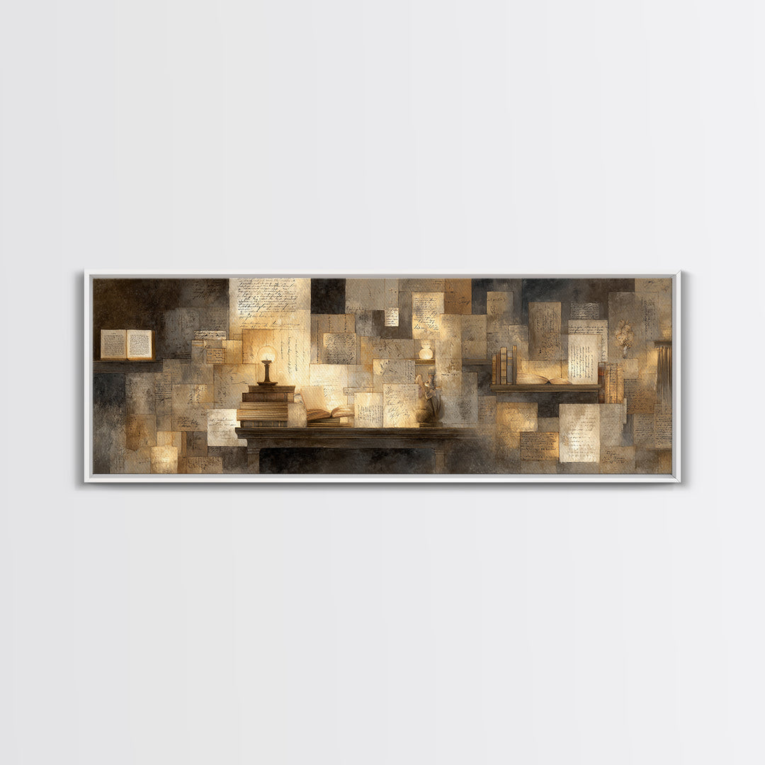Moonlit Window with Floating Pages Canvas Print, Library Art, Gothic Wall Decor, Library Decor, Fine Art, Archive, LIB-3x1-24