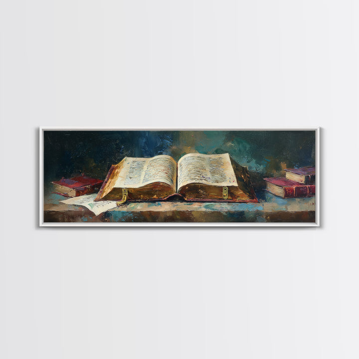 Ancient Book with Brass Clasps Canvas Print, Library Art, Book Art, Library Decor, Oil Painting, Archive, Fine Art Print, LIB-3x1-29