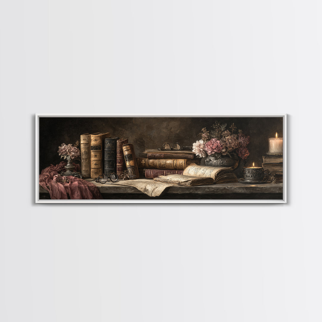 Classical Scholar Portrait Framed Canvas Print, Library Art, Book Art, Library Decor, Fine Art, Archive, Fine Art Print, LIB-3x1-74