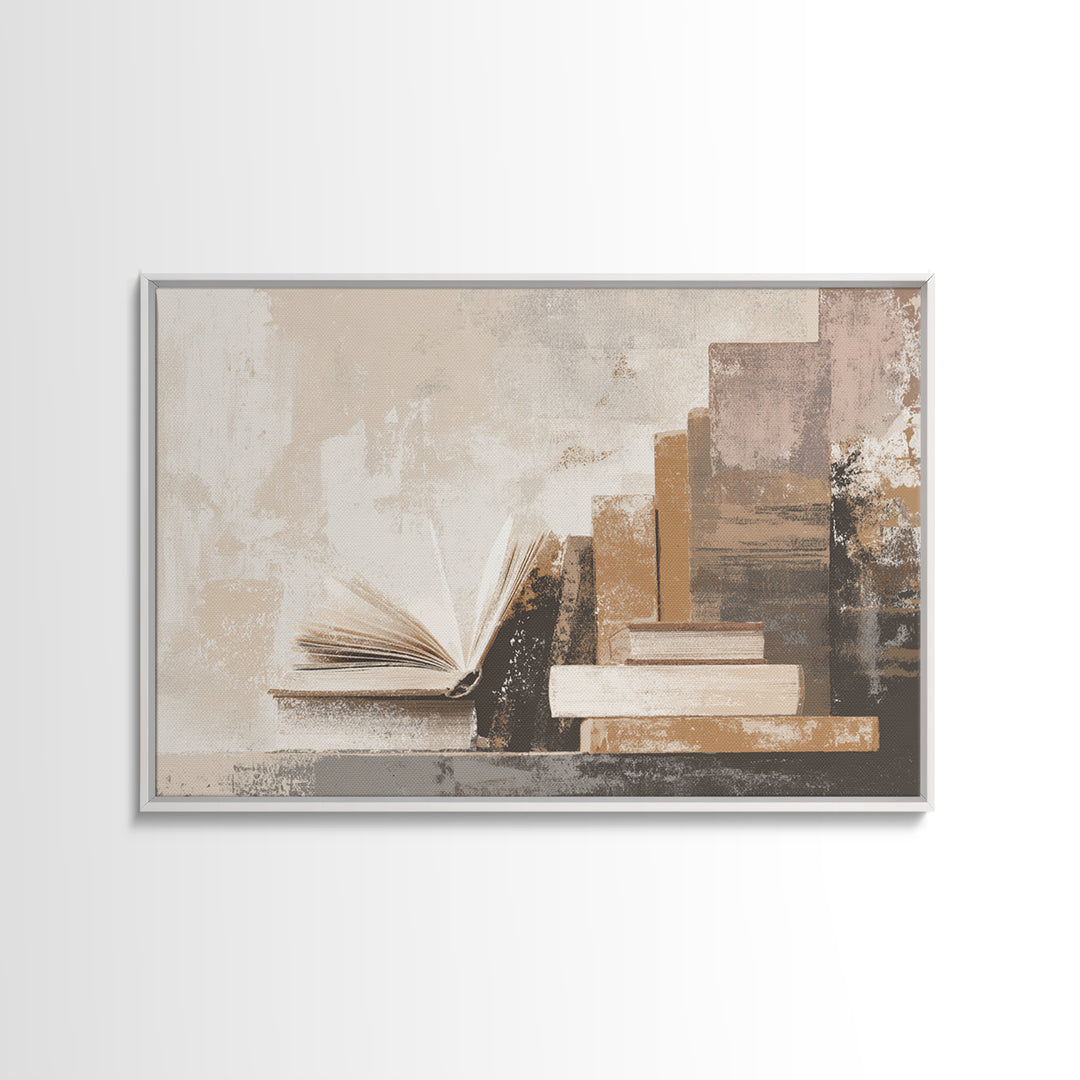 Minimal Book Silhouette Canvas Print, Library Art, Black Cat Art, Library Decor, Abstract Art, Archive, Luxury Decor, LIB-3x2-21