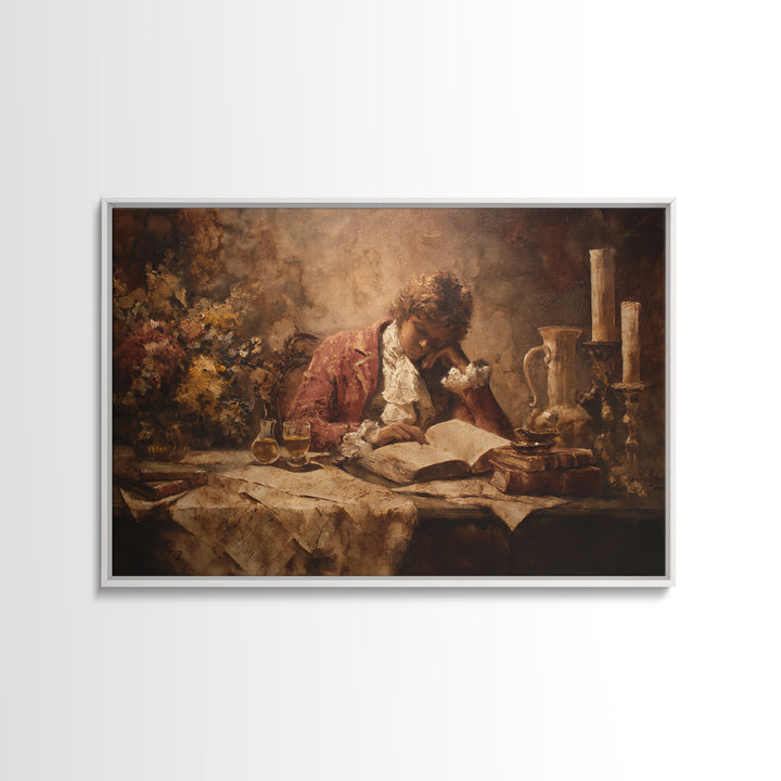 Renaissance Reading Figure Canvas Print, Library Art, Black Cat Art, Library Decor, Fine Art, Archive, Luxury Decor, Room Decor, LIB-3x2-3