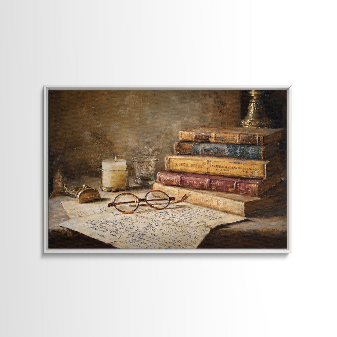 Antique Spectacles on a Manuscript Canvas Print, Library Art, Contemporary Art, Library Decor, Archive, Wall Art Print, LIB-3x2-72