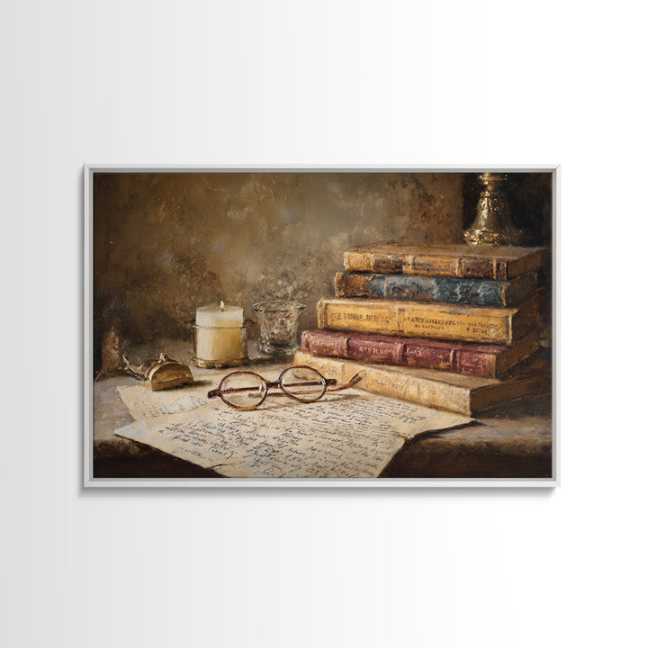 Antique Spectacles on a Manuscript Canvas Print, Library Art, Contemporary Art, Library Decor, Archive, Wall Art Print, LIB-3x2-72