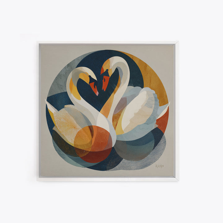 Two Swans Forming a Heart Shape Framed Canvas Print, Line Art, Boho Decor, Living Room Decor, Abstract Art, Line, LIN-1x1-16