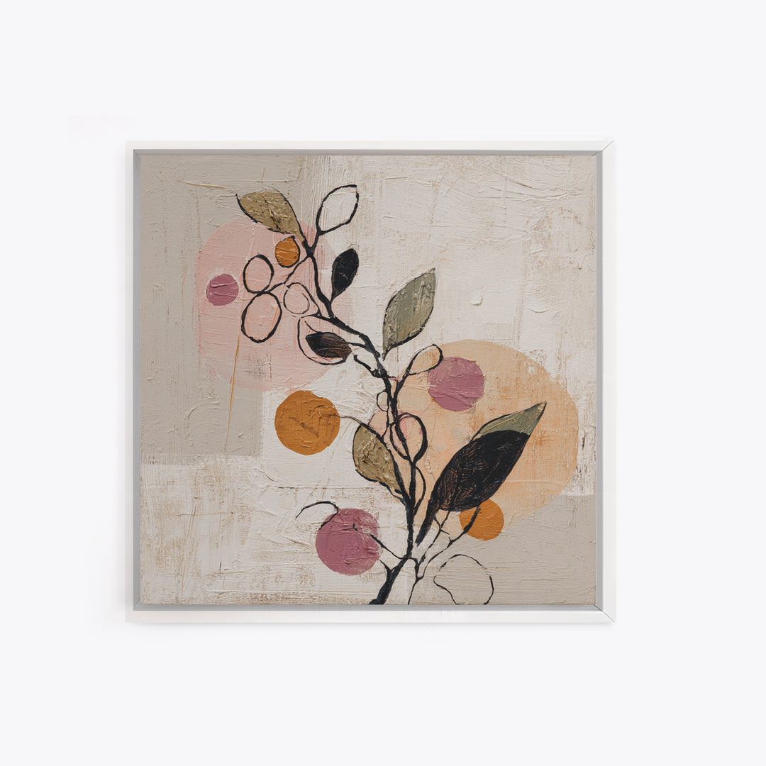 Botanical Branch Drawn Framed Canvas Print, Line Art, Modern Art, Living Room Decor, Oil Painting, Line, Neutral Decor, LIN-1x1-27