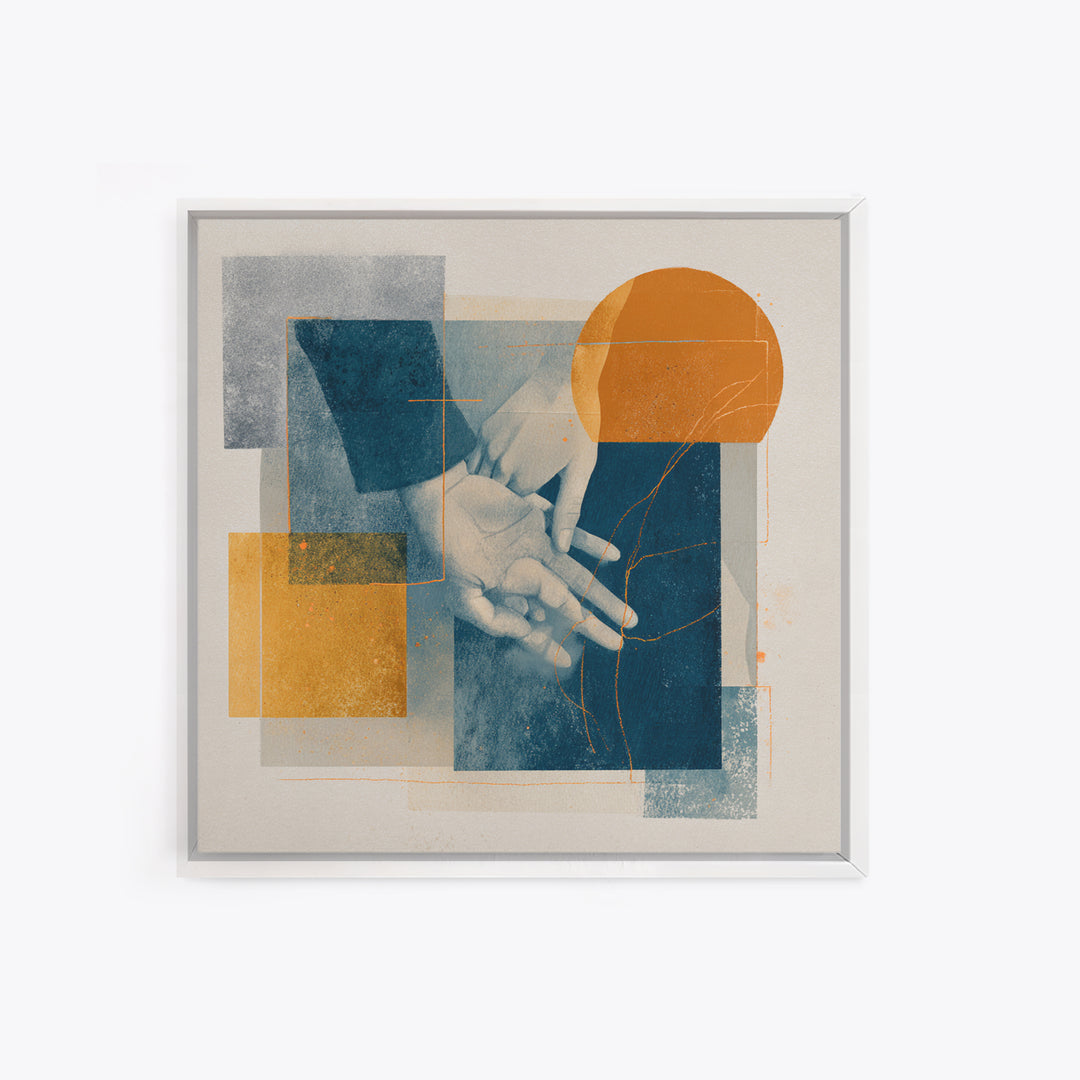 Two Hands Nearly Touching Framed Canvas Print, Line Art, Wall Decor, Living Room Decor, Abstract Art, Line, Boho Decor, LIN-1x1-29
