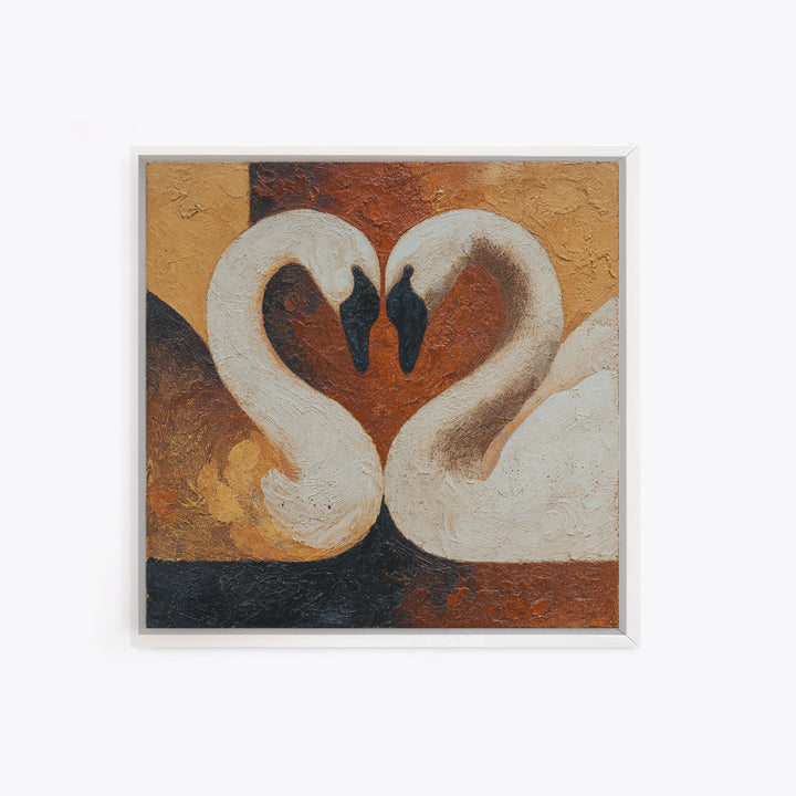 Two Swans Forming a Heart Shape Framed Canvas Print, Line Art, Textured Painting, Living Room Decor, Abstract Art, Line, LIN-1x1-40