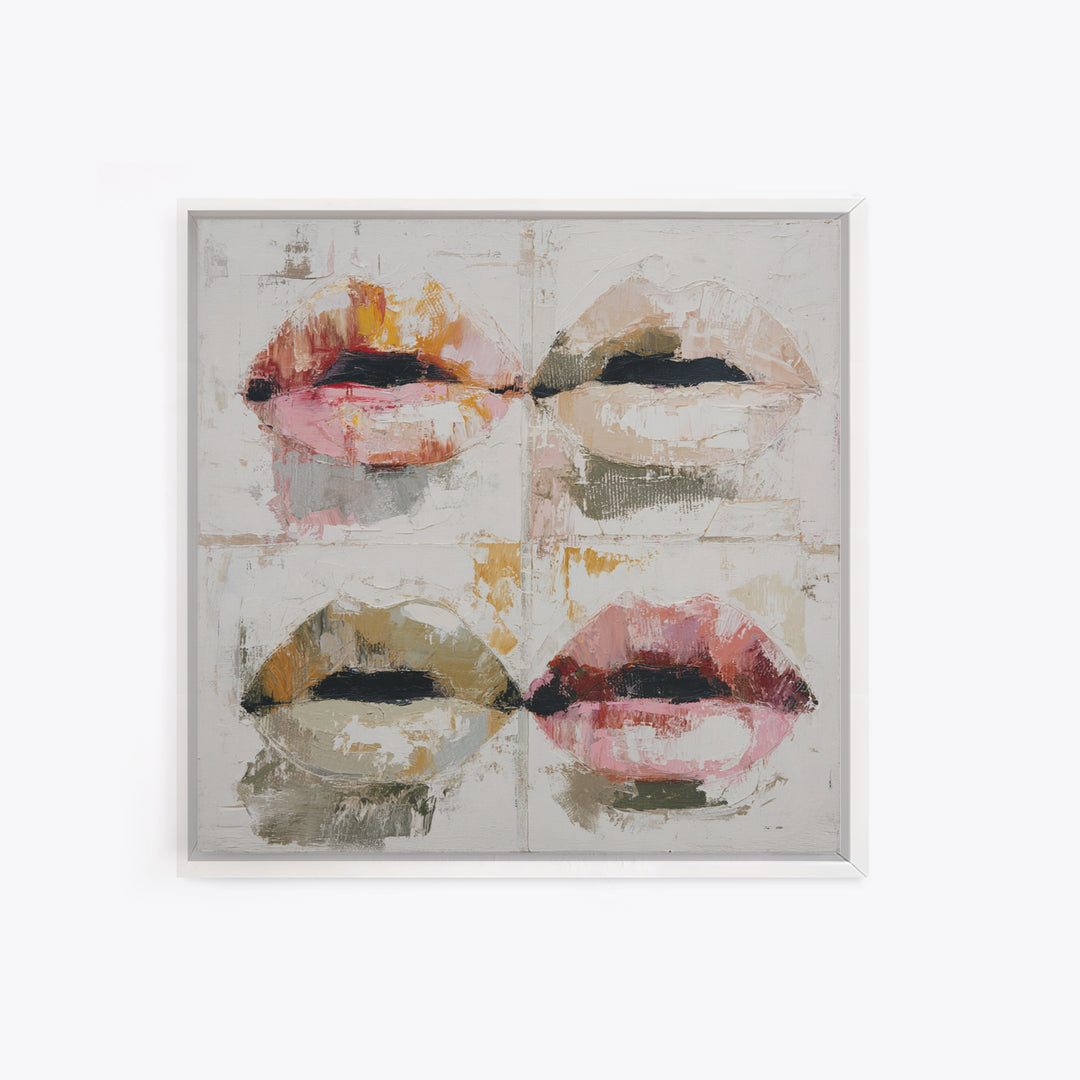 Abstract Lips and Hand Fashion Sketch Framed Canvas Print, Line Art, Aesthetic Prints, Living Room Decor, Fine Art, Line, LIN-1x1-42