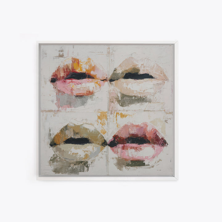 Abstract Lips and Hand Fashion Sketch Framed Canvas Print, Line Art, Aesthetic Prints, Living Room Decor, Fine Art, Line, LIN-1x1-42