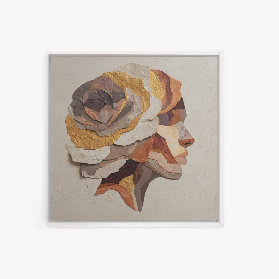 Face and Flower Blended into One Contour Framed Canvas Print, Line Art, Boho Wall Art, Living Room Decor, Fine Art, Line, LIN-1x1-56