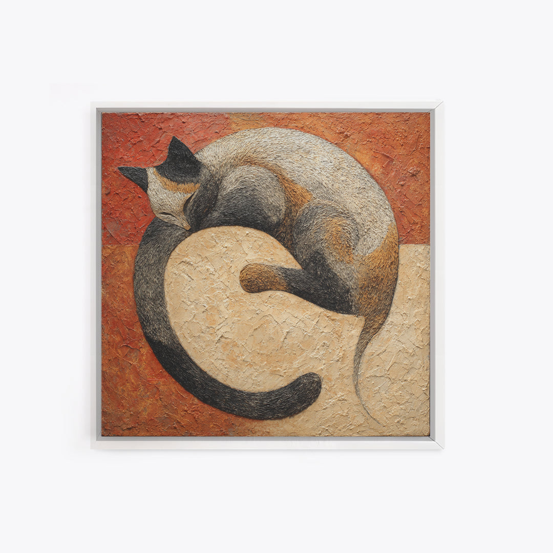 Monoline Cat Stretching Framed Canvas Print, Line Art, Black and White Art, Living Room Decor, Abstract Art, Line, LIN-1x1-6