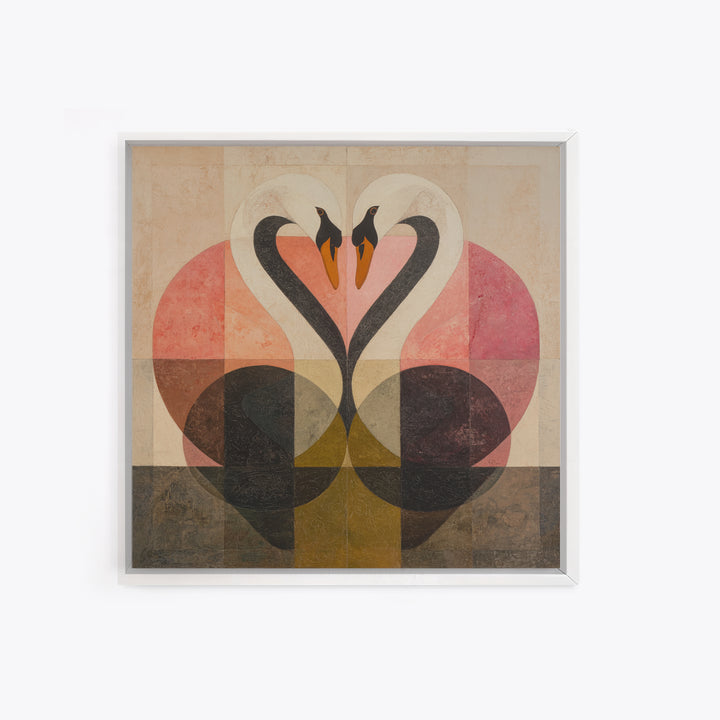 Two Swans Forming a Heart Shape Framed Canvas Print, Line Art, Modern Art, Living Room Decor, Abstract Art, Line, Neutral Decor, LIN-1x1-64