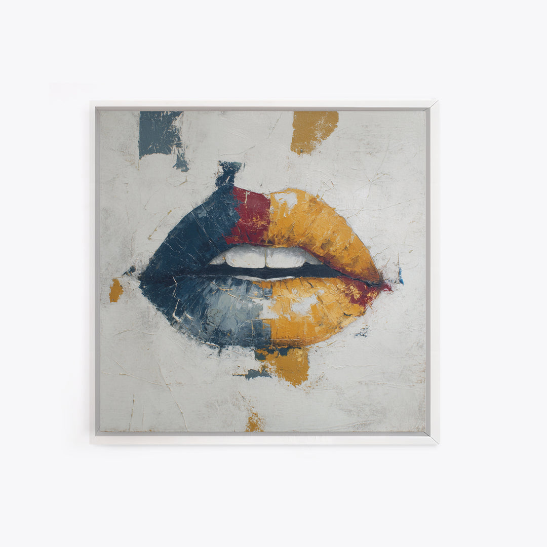 Abstract Lips and Hand Fashion Sketch Framed Canvas Print, Line Art, Aesthetic Prints, Living Room Decor, Fine Art, Line, LIN-1x1-66
