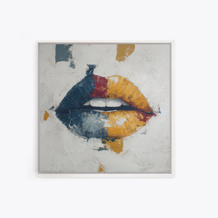 Abstract Lips and Hand Fashion Sketch Framed Canvas Print, Line Art, Aesthetic Prints, Living Room Decor, Fine Art, Line, LIN-1x1-66