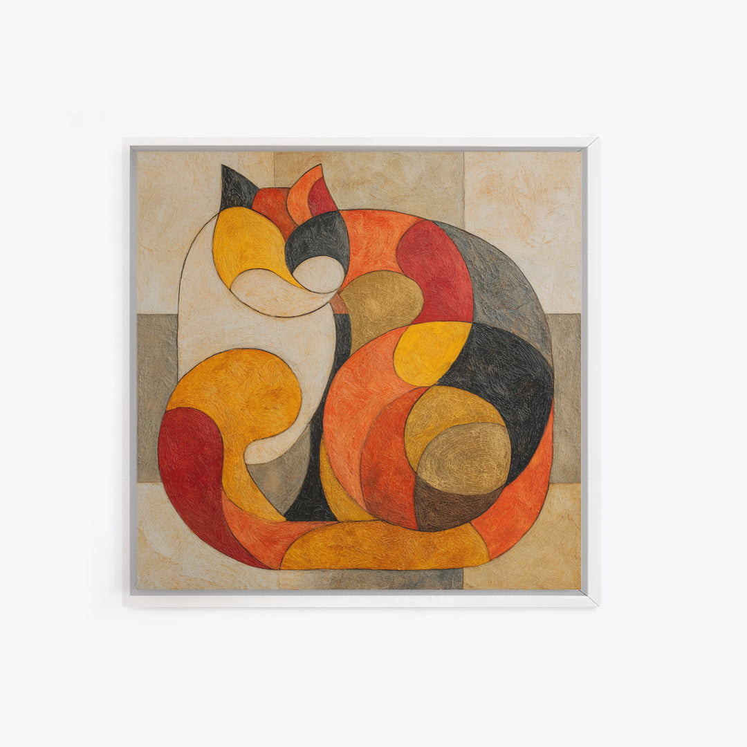 Monoline Cat Stretching Framed Canvas Print, Line Art, Textured Painting, Living Room Decor, Abstract Art, Line, Canvas Art, LIN-1x1-78