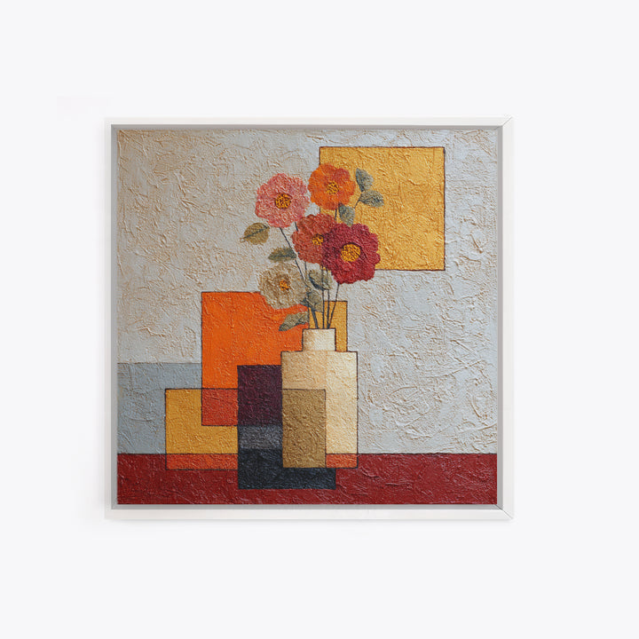 Abstract Vase and Flowers Framed Canvas Print, Line Art, Bird Wall Art, Living Room Decor, Fine Art, Line, Textured Painting, LIN-1x1-84