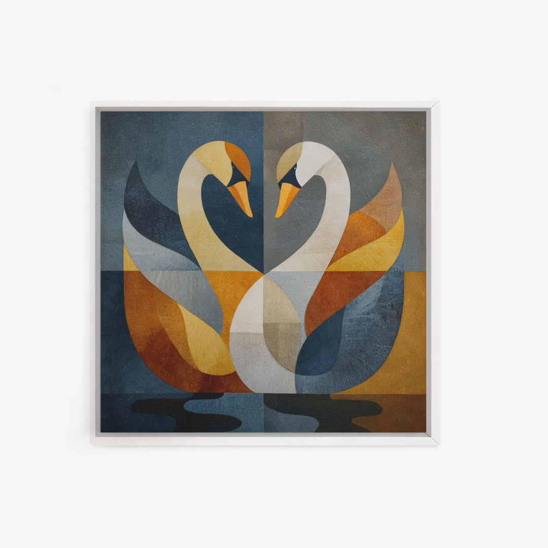 Two Swans Forming a Heart Shape Framed Canvas Print, Line Art, Wall Art, Living Room Decor, Fine Art, Line, Wall Art Print, LIN-1x1-88