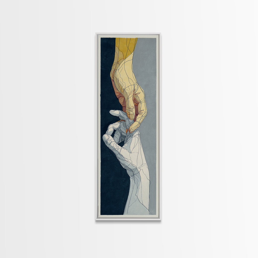 Two Hands Nearly Touching Canvas Print, Line Art, Canvas Art, Living Room Decor, Line, Jesus Wall Art, Gallery Wall Art, LIN-1x3-17
