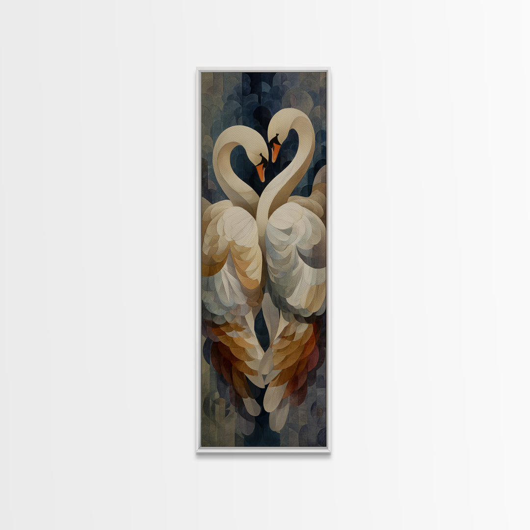 Two Swans Forming a Heart Shape Framed Canvas Print, Line Art, Printable Wall Art, Living Room Decor, Fine Art, Line, LIN-1x3-4