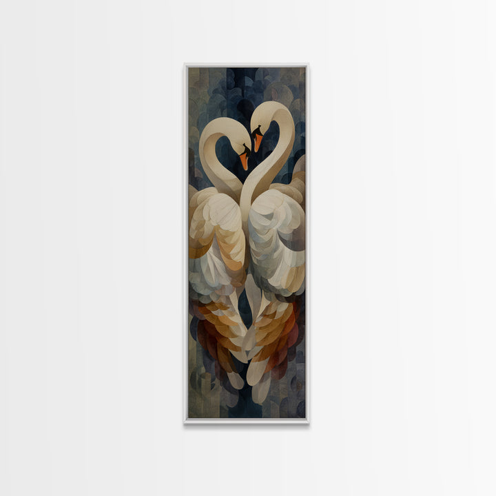 Two Swans Forming a Heart Shape Framed Canvas Print, Line Art, Printable Wall Art, Living Room Decor, Fine Art, Line, LIN-1x3-4