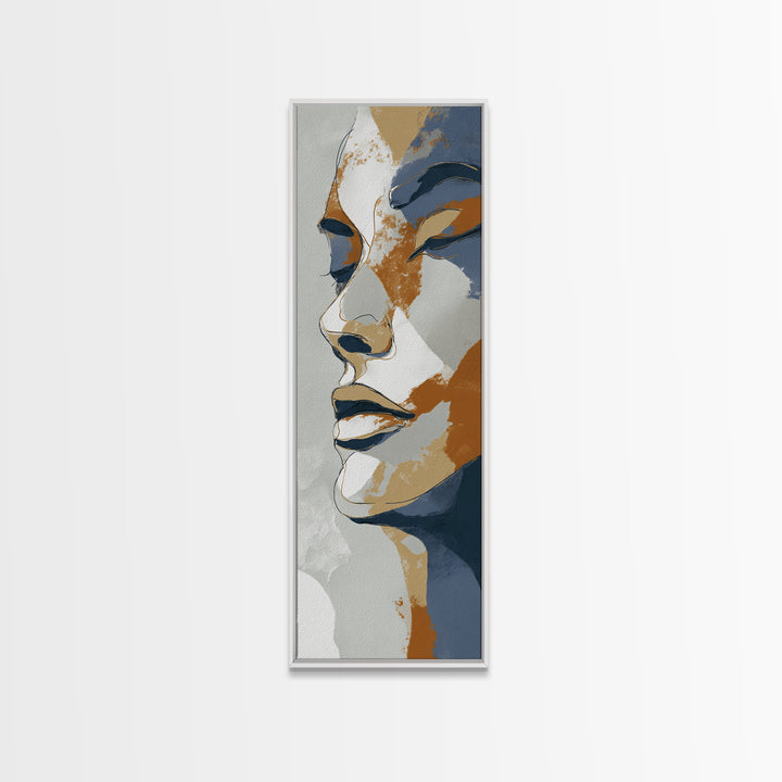 Continuous Line Female Face Framed Canvas Print, Line Art, Boho Wall Art, Living Room Decor, Fine Art, Line, Living Room Art, LIN-1x3-61