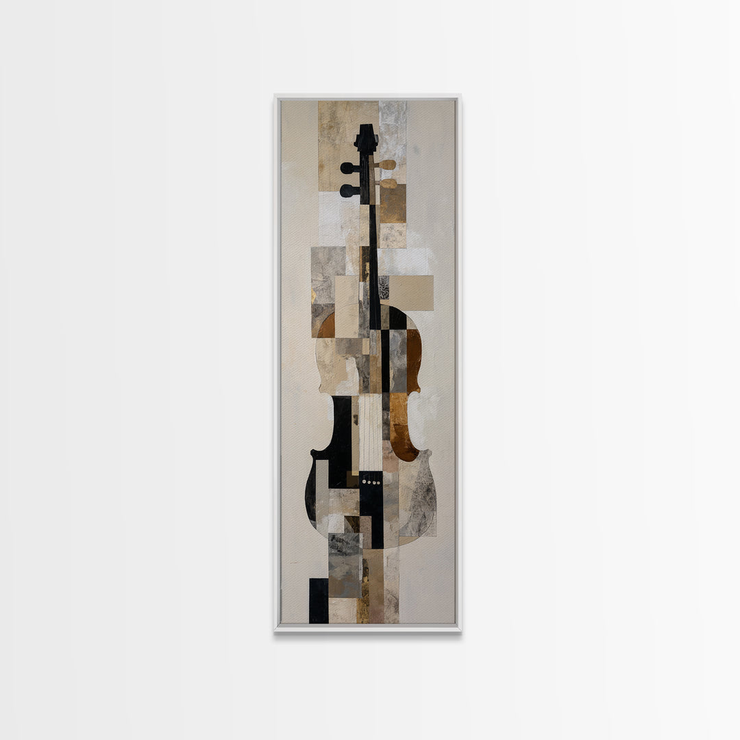 Single Line Violin and Bow Framed Canvas Print, Line Art, Textured Painting, Living Room Decor, Abstract Art, Line, Canvas Art, LIN-1x3-83