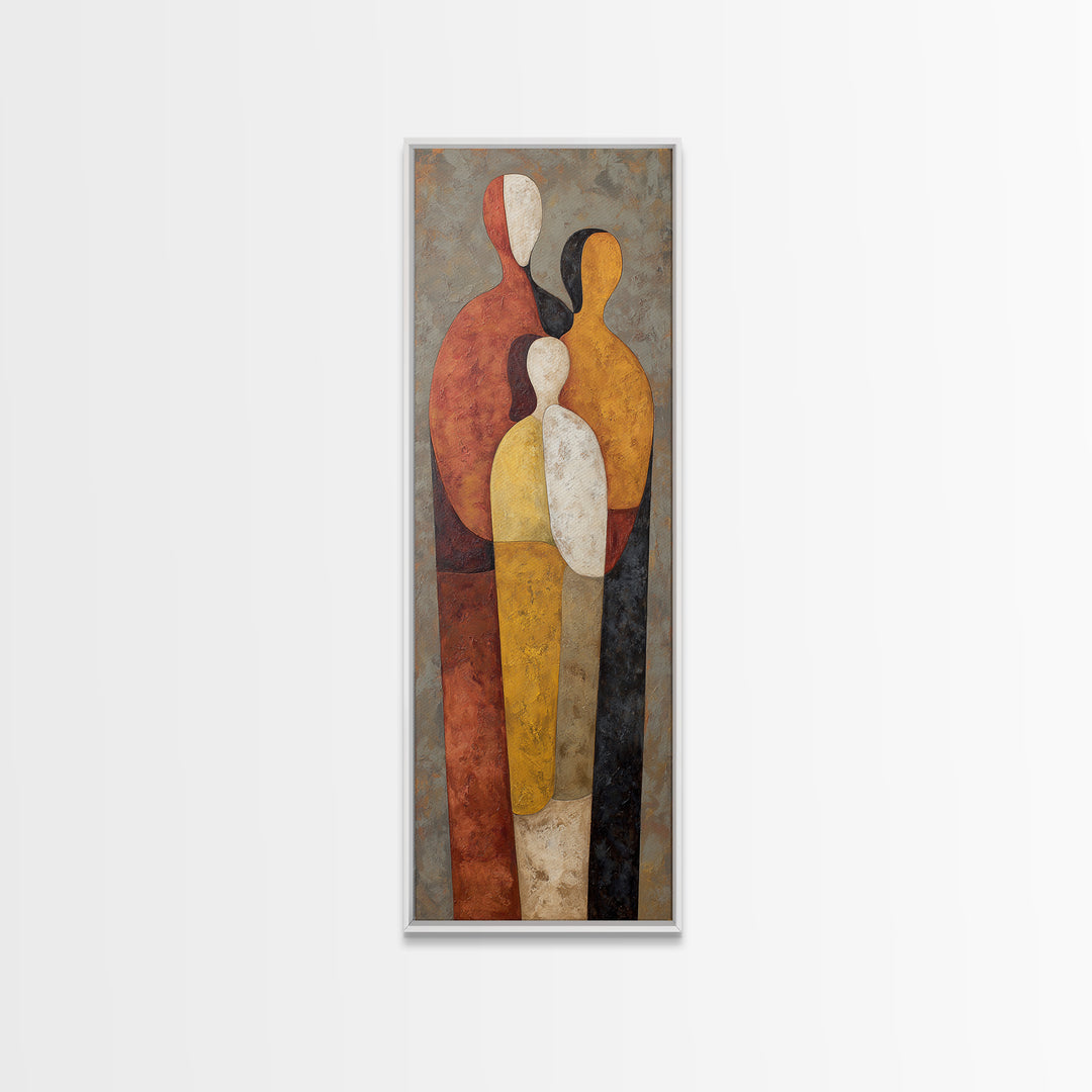 Abstract Family Figures Framed Canvas Print, Line Art, Bird Wall Art, Living Room Decor, Fine Art, Line, Textured Painting, LIN-1x3-84