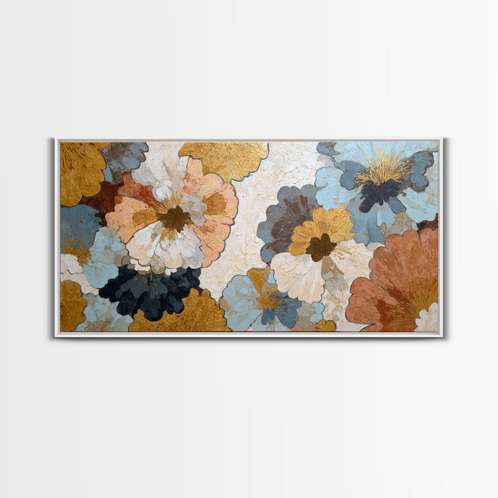 Face and Flower Blended into One Contour Framed Canvas Print, Line Art, Portrait from Photo, Living Room Decor, Oil Painting, LIN-2x1-100