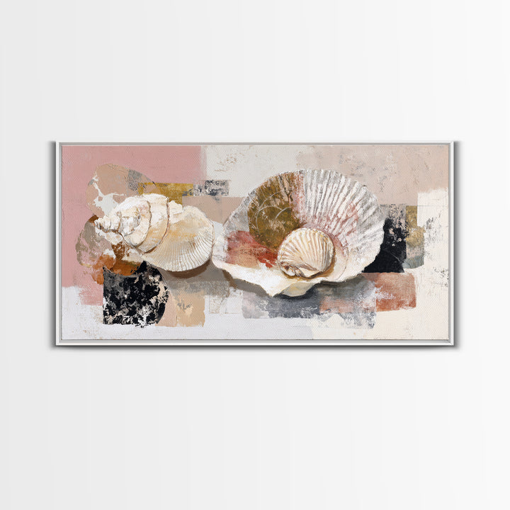 Line Art Shell and Coastal Forms Framed Canvas Print, Line Art, Gallery Wall Art, Living Room Decor, Abstract Art, Line, LIN-2x1-11