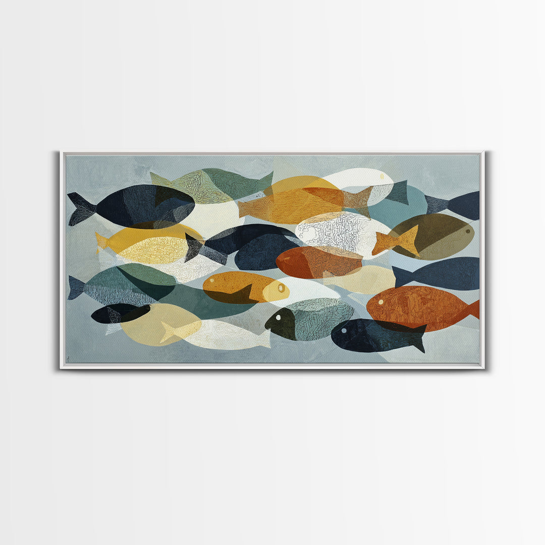 Continuous Line Fish Framed Canvas Print, Line Art, Statement Artwork, Living Room Decor, Abstract Art, Line, Custom Portrait, LIN-2x1-16