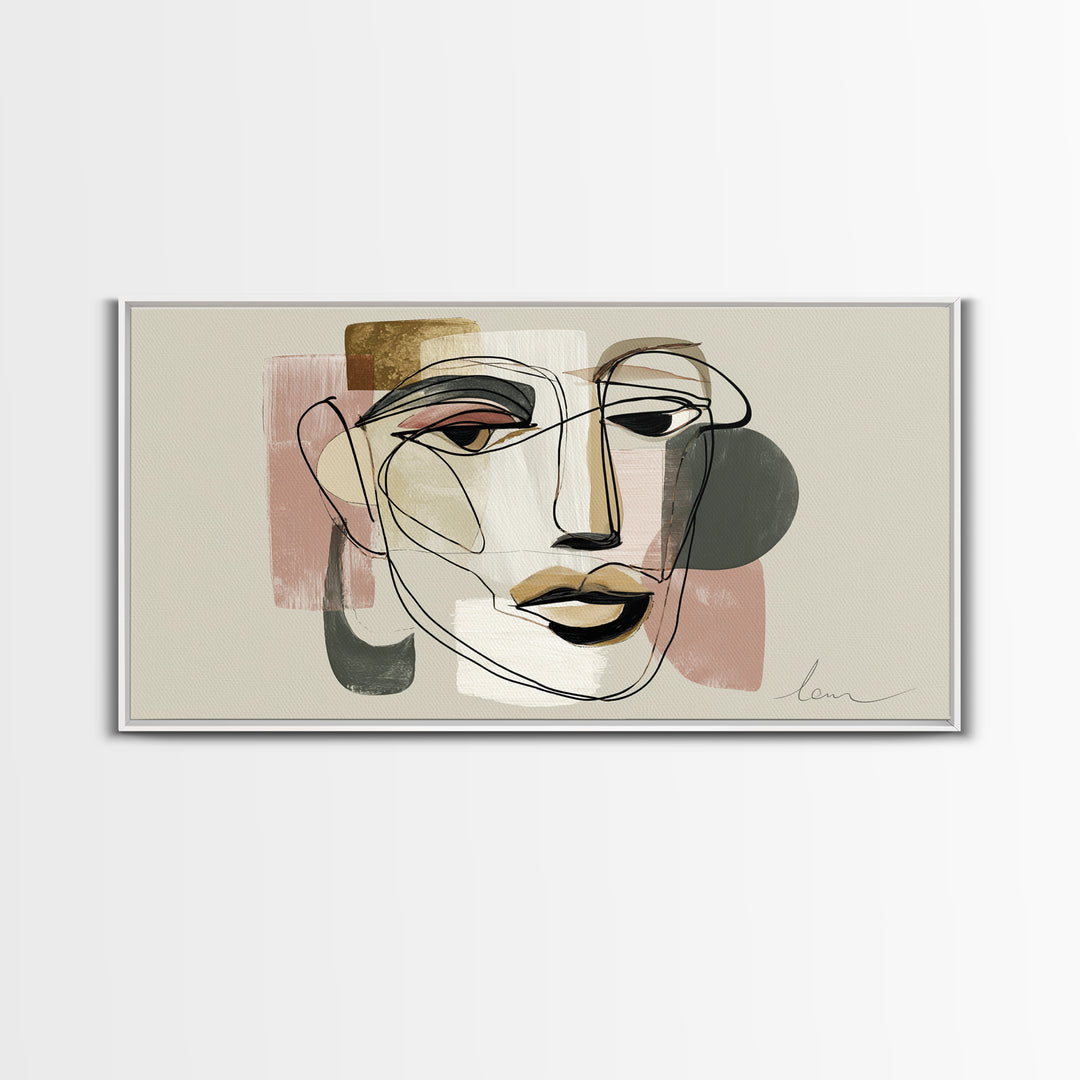 Continuous Line Female Face Canvas Print, Line Art, Modern Wall Art, Living Room Decor, Fine Art, Line, Bird Wall Art, LIN-2x1-21