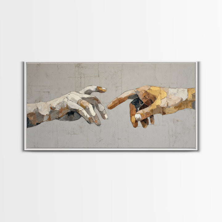 Two Hands Nearly Touching Framed Canvas Print, Line Art, Boho Wall Decor, Living Room Decor, Line, Black and White Art, LIN-2x1-25