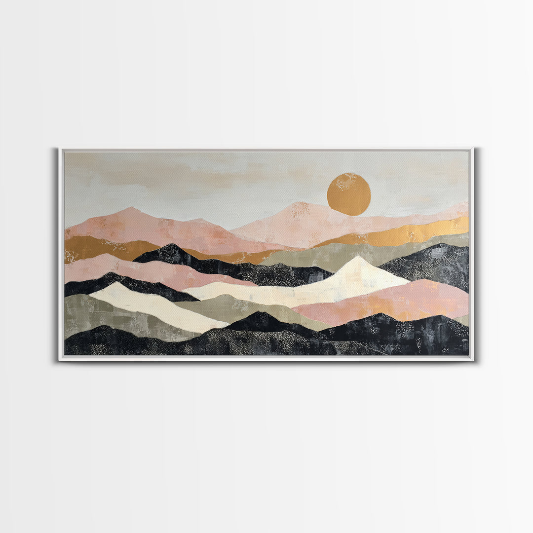 Black Line Mountains Framed Canvas Print, Line Art, Living Room Decor, Oil Painting, Line, Boho Decor, Living Room Wall Art, LIN-2x1-30