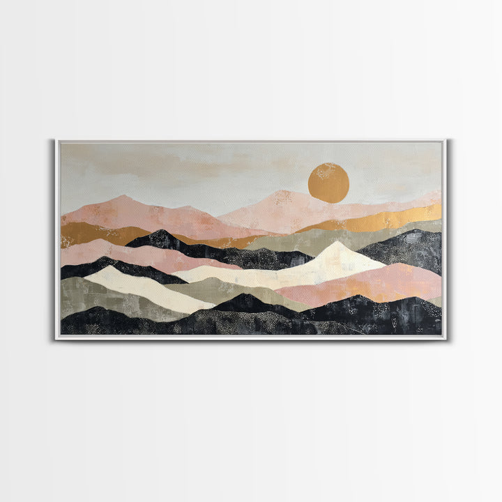 Black Line Mountains Framed Canvas Print, Line Art, Living Room Decor, Oil Painting, Line, Boho Decor, Living Room Wall Art, LIN-2x1-30