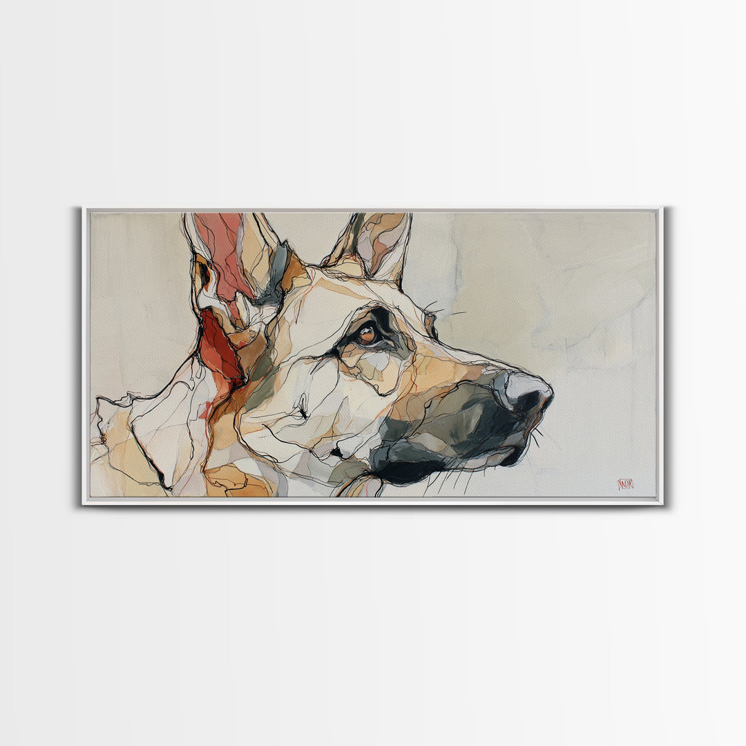 Continuous Line Dog Portrait Framed Canvas Print, Line Art, Living Room Decor, Line, Portrait from Photo, Living Room Art, LIN-2x1-33