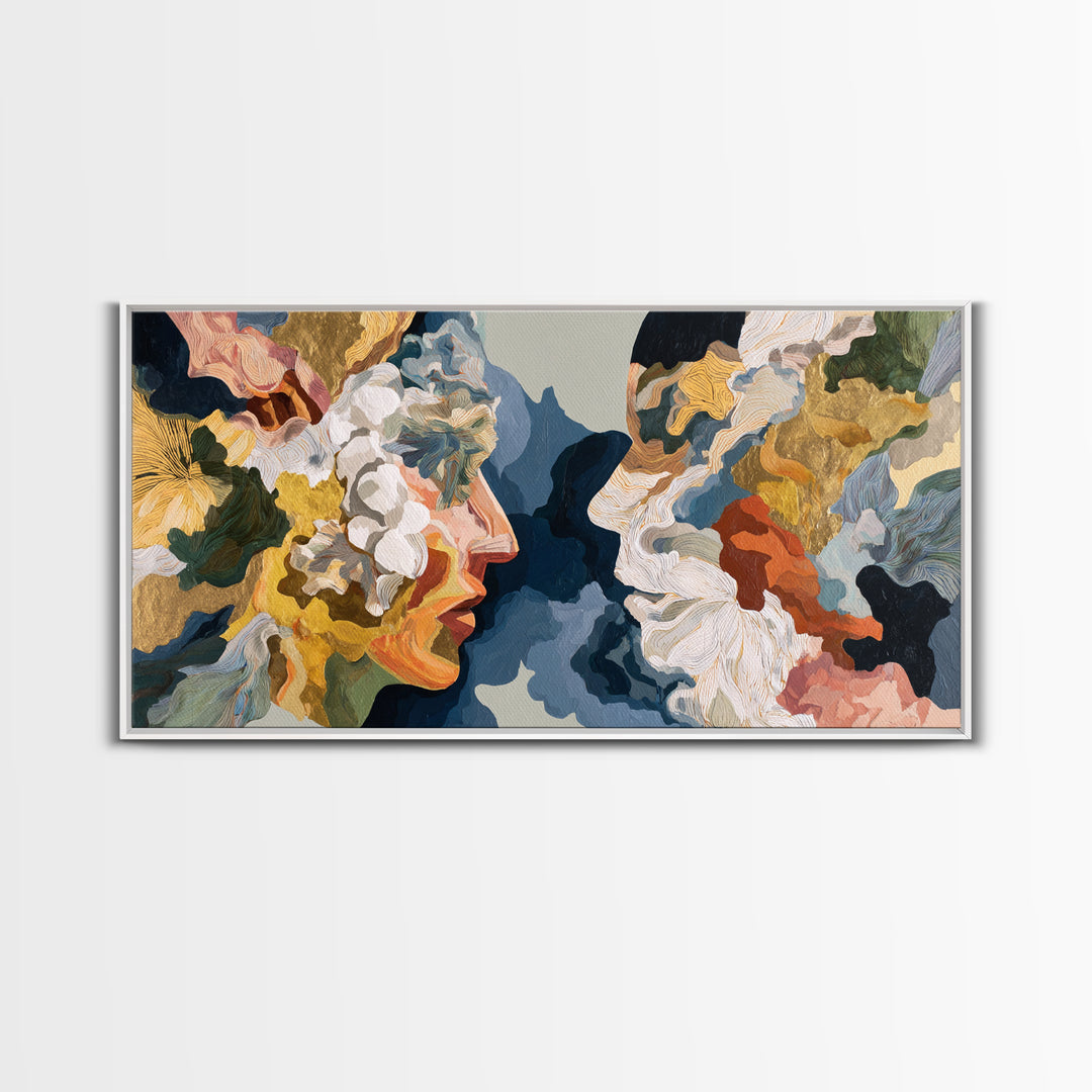 Face and Flower Blended into One Contour Canvas Print, Line Art, Art Print, Living Room Decor, Oil Painting, Line, LIN-2x1-4
