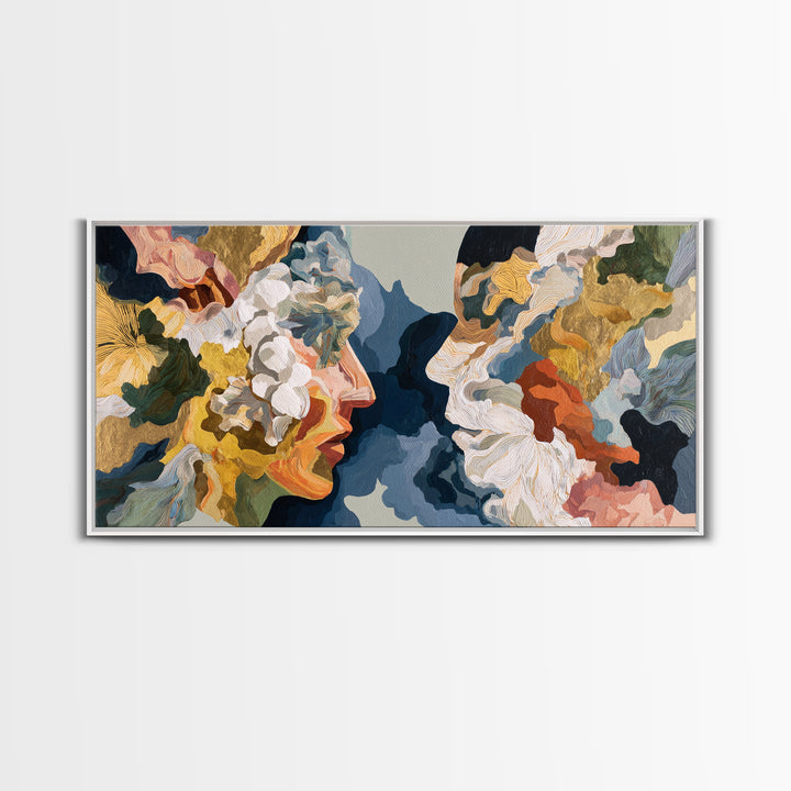 Face and Flower Blended into One Contour Canvas Print, Line Art, Art Print, Living Room Decor, Oil Painting, Line, LIN-2x1-4